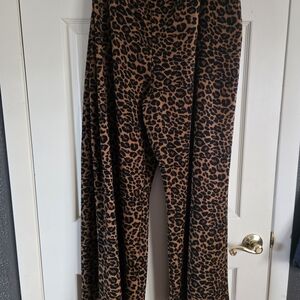 Terra & Sky Leopard Print Wide Leg Pants - Brown & Black